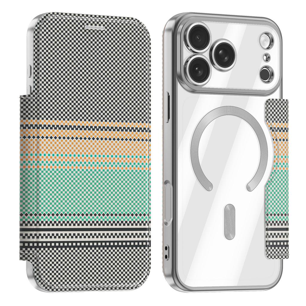 Applicable to Apple 18ProMax mobile phone case, color shield, magnetic flip cover, leather case, iPhone17 card all-inclusive protective case.