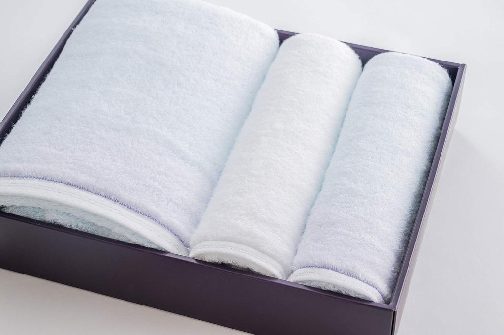 Imabari Towel Gift 1 Bath Towel 2 Face Towels Made In Japan Sara-la "irodori" Blue/White