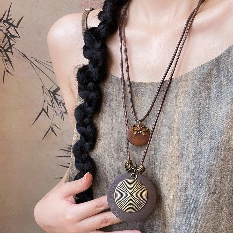 Feather Necklace Female Bohemian Ethnic Style Double Stacked Long Sweater Chain Accessories