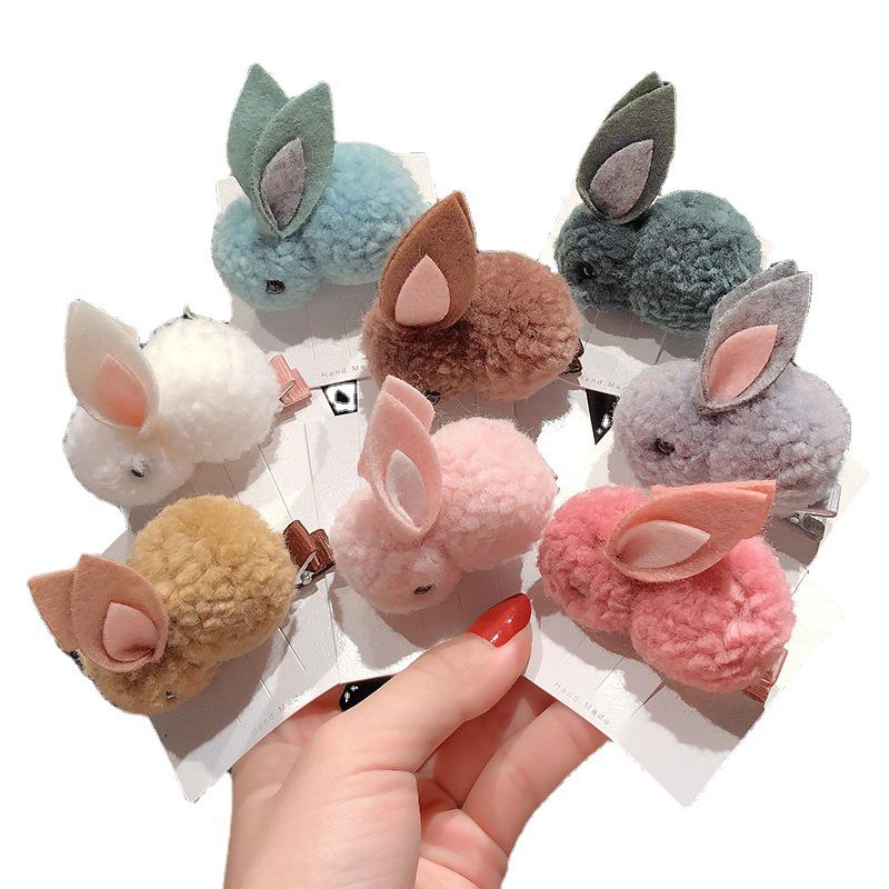 Korean Children's Rabbit Plush Headband with Cute Duckbill Clip - Hair-Friendly Autumn/Winter Accessory for Girls