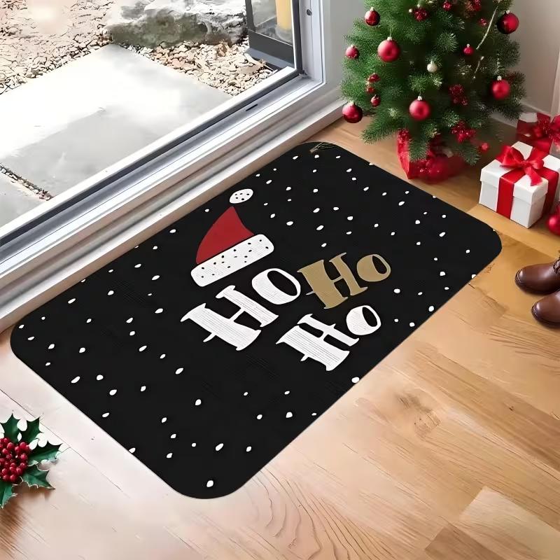 Red Black Buffalo Plaid Christmas Gnome Doormat Merry Christmas Snowflake Print Soft Entrance Rug Indoor Outdoor Decor Carpet