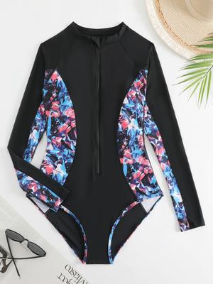 Women's Sexy A Piece Of Bathing Set   Swimsuit Long Sleeve Zipper Swimsuits Slimming  Swimwear