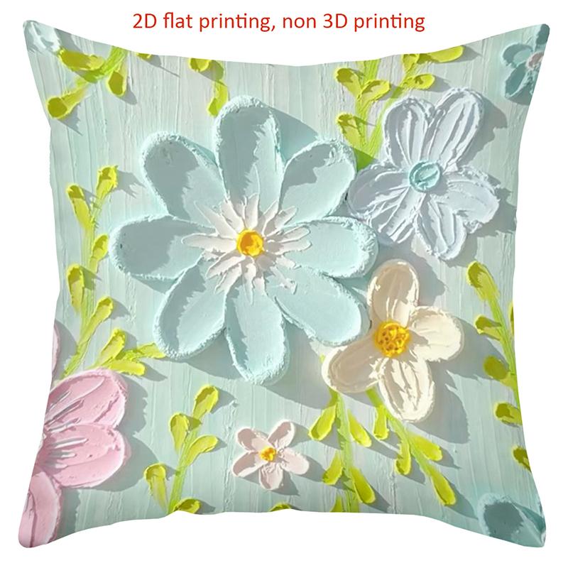 Floral Embroidered Cushion Covers 2D Flat Printed Polyester Pillowcase, Sofa Decorative Cushion Cov Headboard Pillow