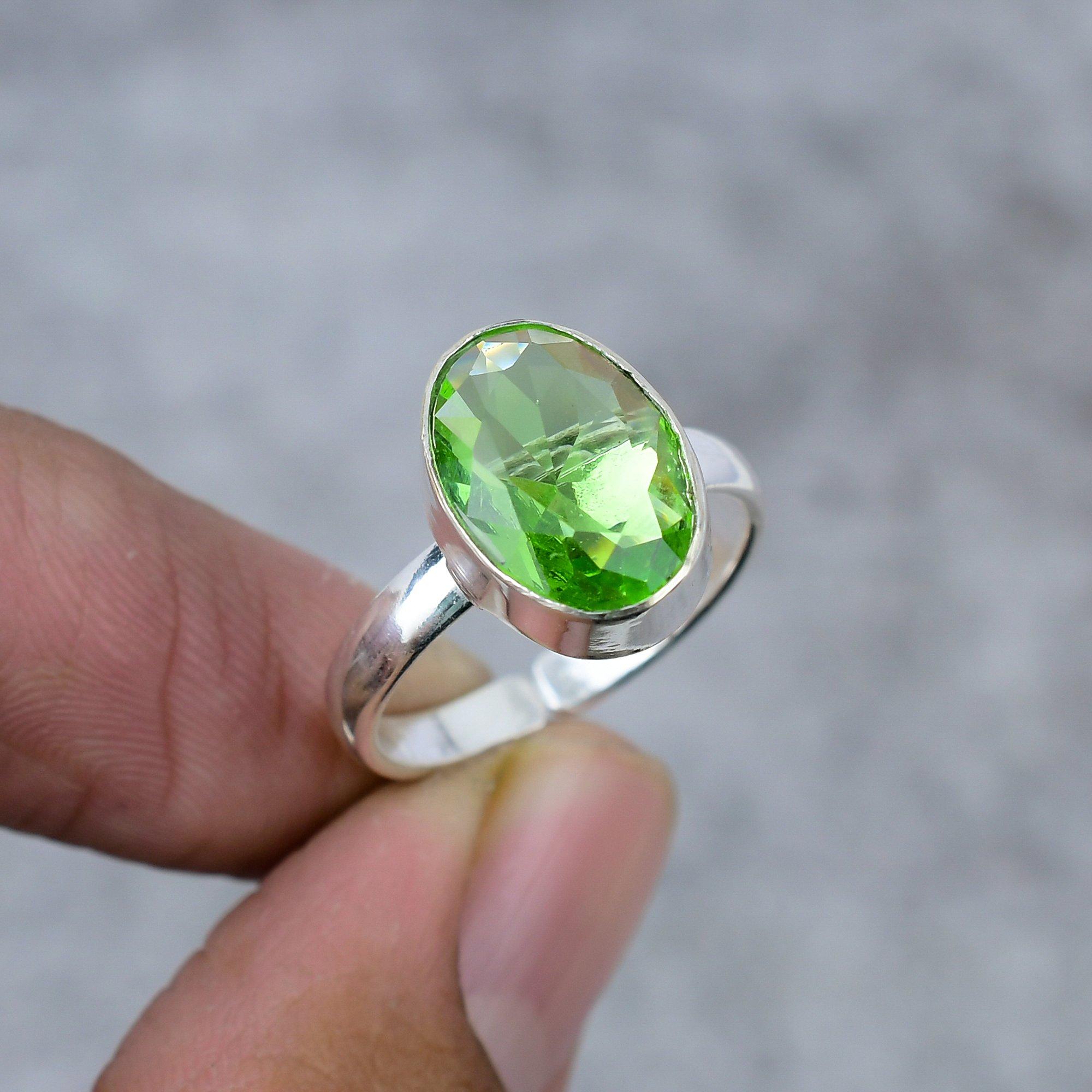 

Peridot Gemstone Handmade 925 Sterling Silver Jewelry Ring Size 9 M-271