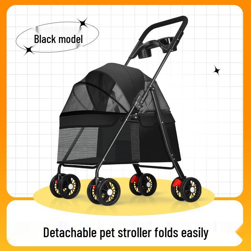 High-End Foldable Pet Stroller for Corgis, Cats, and Small Dogs - Lightweight, Multifunctional, Hand-Push Design.