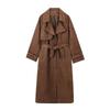 Womens Oversized Vintage Double-Breasted Belted Trench Coat Long Sleeve Suede Fleece Jacket Fall Winter