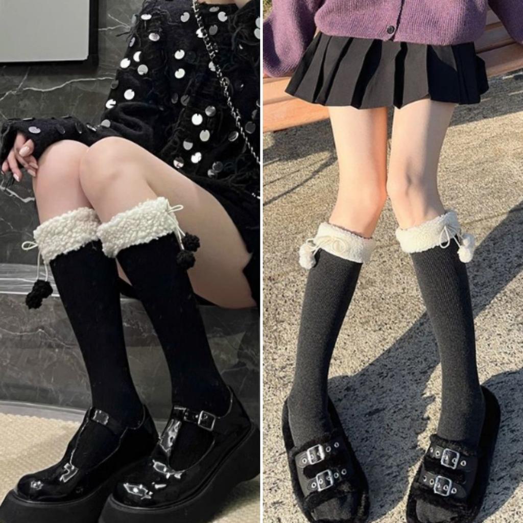 Hairball Plush Lolita Knee Socks Children Autumn And Winter Long Tube Thickened Japanese Jk Lolita White Calf Socks