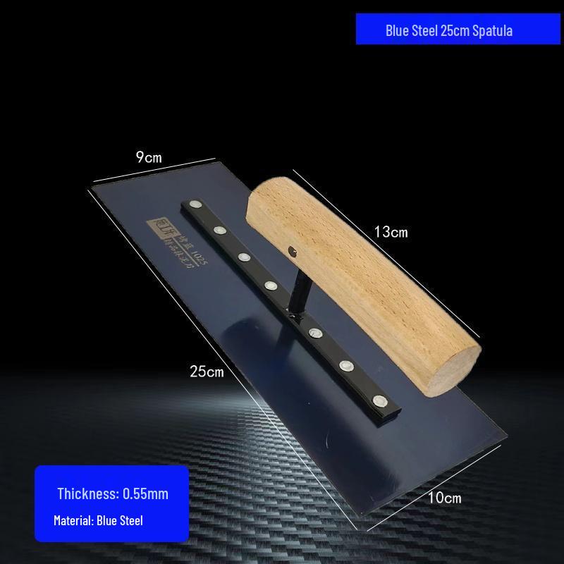 Bent Wood Handle Blue Steel Putty Knife & Drywall Scraper