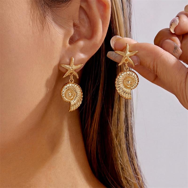 Boho Ocean Style Starfish Shell Pendant Earrings For Women Summer Seaside Conch Scallop Pearl Earring Summer Beach Charm Jewelry