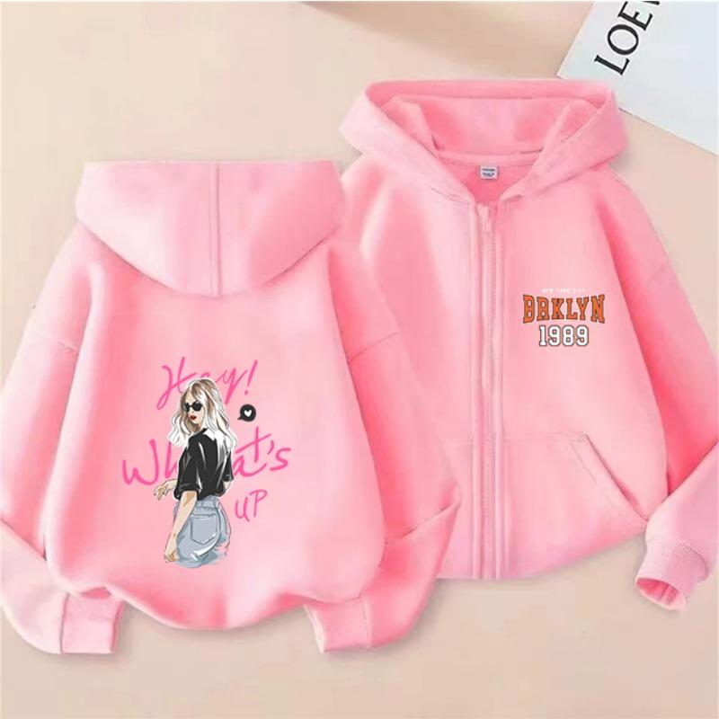 2025 New Autumn/Winter Zipper Children's Hoodie, Fashionable and Versatile Cartoon Printed Girls' Hoodie