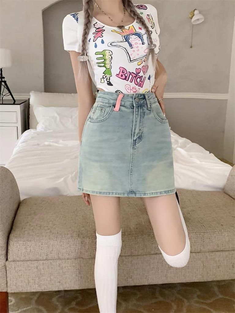 Women's Retro High Waist Denim Midi Skirt - Summer A-line Slim Fit