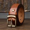 Belt Men's Retro Distressed Laser Carved Italian Vegetable Tanned Leather First Layer Pure Cattlehide Brass Buckle Belt