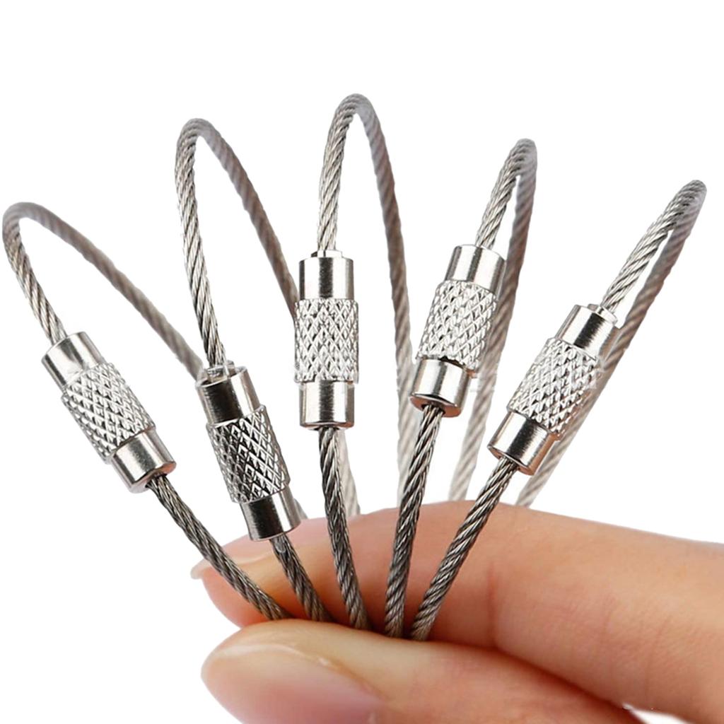 10 Pcs Stainless Steel Wire Keychains Luggage Label Loop Cables Key Rings Loop for Outdoor Hiking Home Car Keys