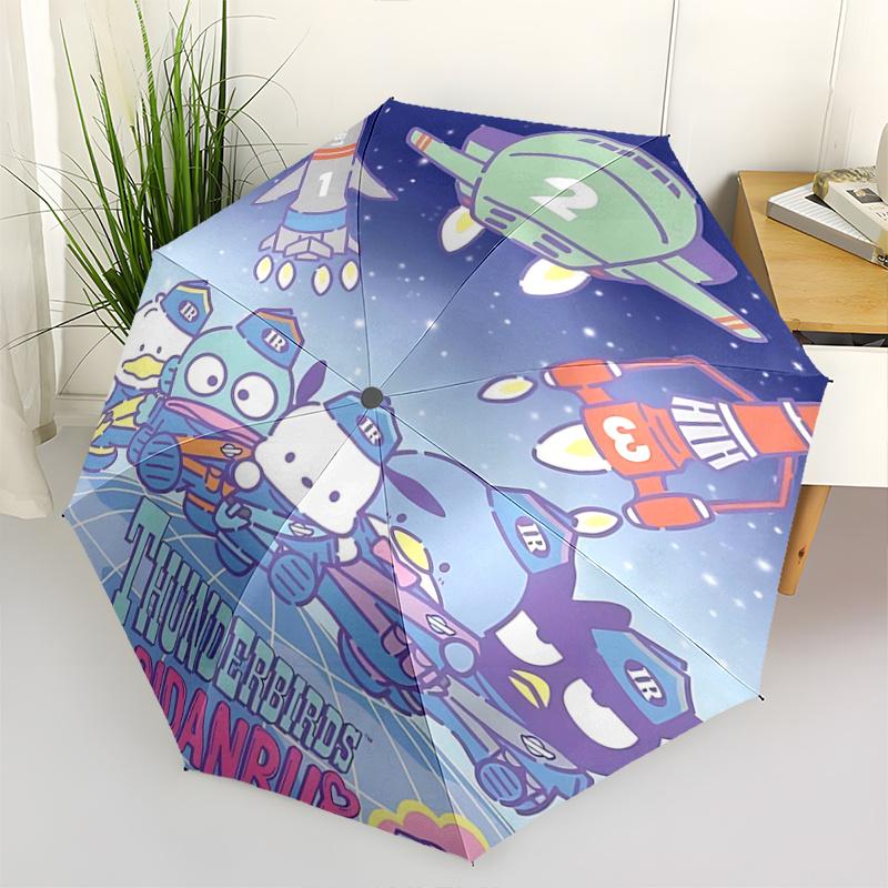 1pc Thunderbirds Hapidanbui Automatic Folding Umbrella - Portable 3-Fold Design with 8-Bone Iron Frame, Perfect for Outdoor Use, Festive Gifts, Travel