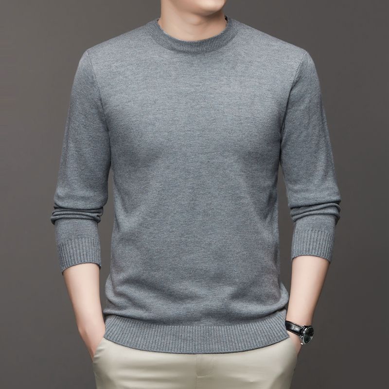 Spring Thin Solid Round Neck Men's Knitted Base Shirt Business Casual Loose Sweater Simple Slim Versatile Trendy