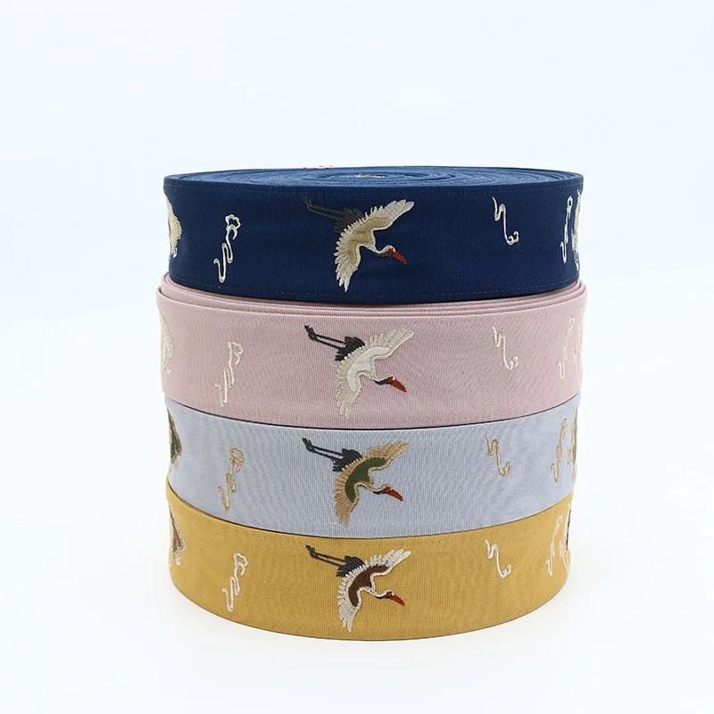 100x6.5cm Vintage Chinese Crane Embroidered Jacquard Ribbon Trim Braid Trimmings Sewing Lace for DIY Clothing Home Fabic Decor
