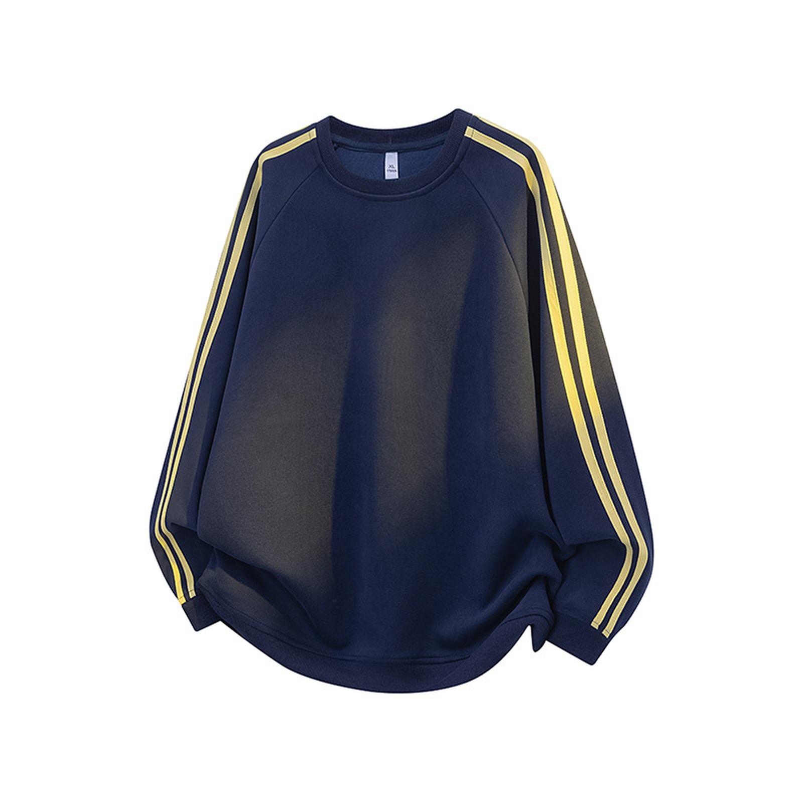 

Pole-neck Striped Hoodie Breathable Lightweight Sporty Casual Jumper Fit Fit Contrast Striped Sweatshirt XXL