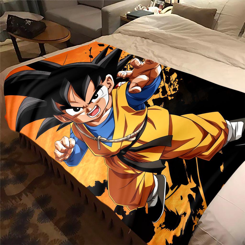 1 szt. Koc flanelowy z nadrukiem Son Goku, Wysokiej jakości, Na wszystkie pory roku, Wystrój domu, Ciepło i komfort, Idealny na prezenty świąteczne