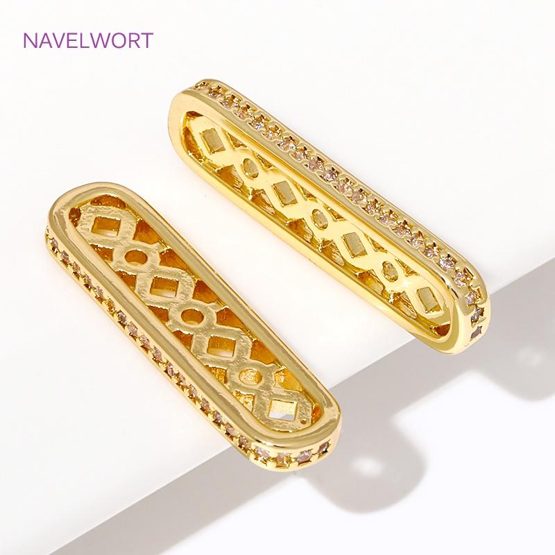 18K Gold Plated Inlaid Zircon Multi Strands Spacer Beads Bar,Bracelets Separators Bar,For Jewelry Making Supplies DIY Findings