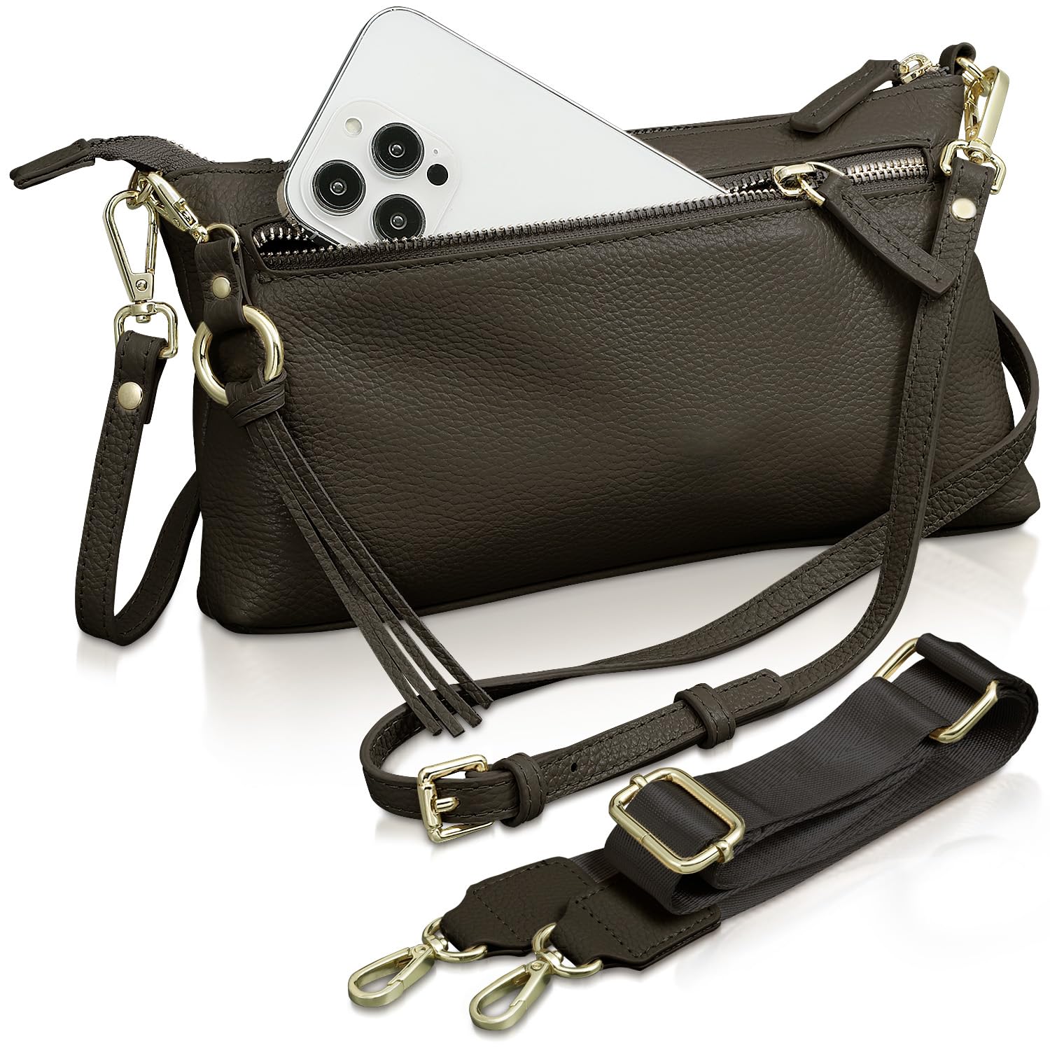 

Сумка через плечо Encore [Вмещает длинные кошельки] Сумка через плечо для смартфона, Натуральная кожа, Высококачественный вид, Два варианта ремня, Горизонтальный стиль, Женская,