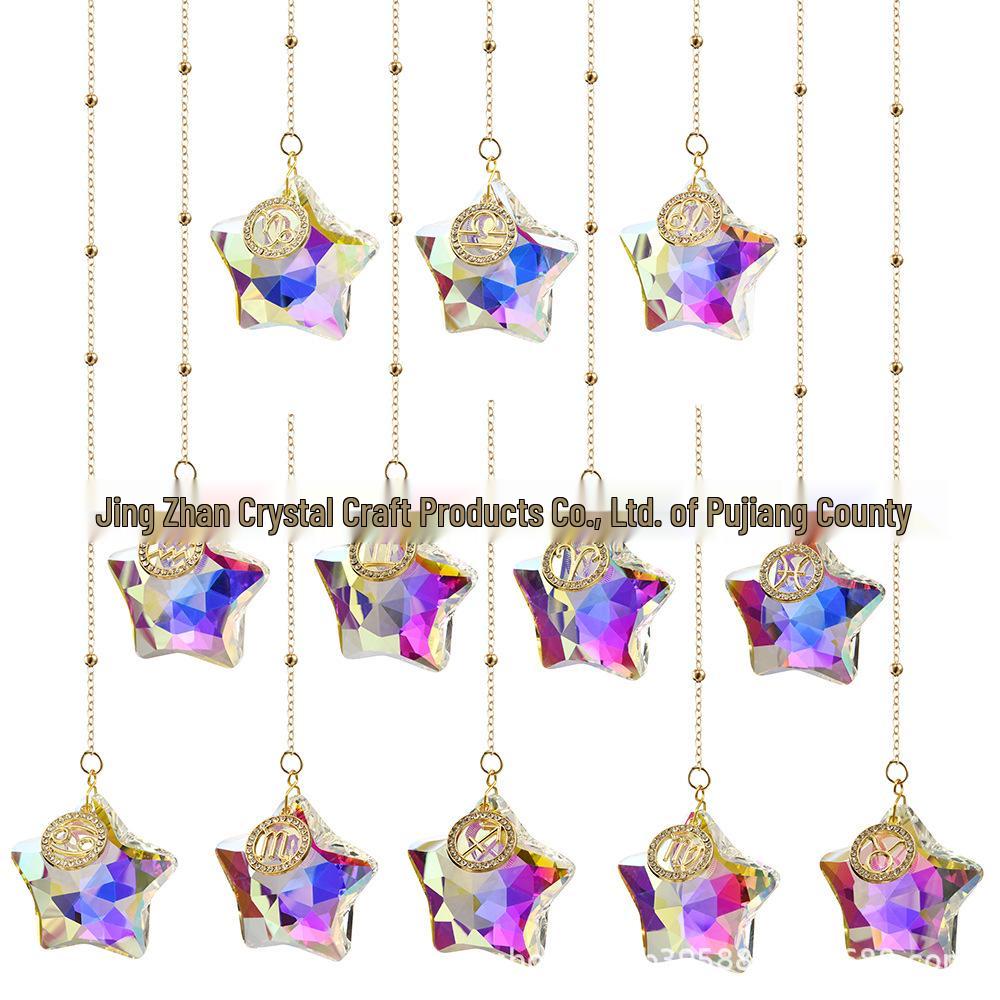 12 Constellations Moon & Pentagram Crystal Sun Catcher Pendant Set