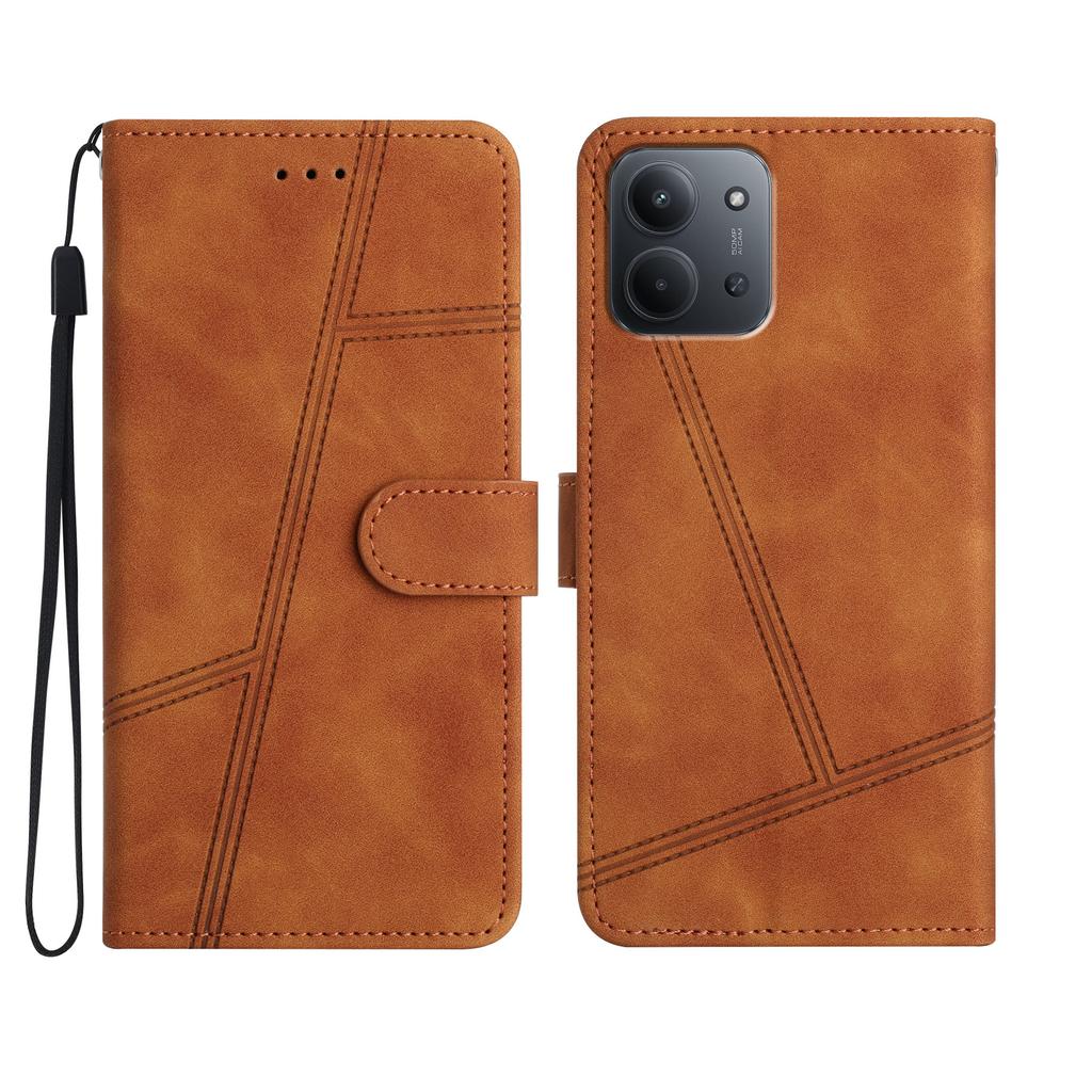For Xiaomi Redmi 15C 4G (EU) (173mm)/Xiaomi Redmi 15C 5G (EU) (173mm) Case Lines Imprinted Flip Leather Retro Phone Cover with Wrist Strap