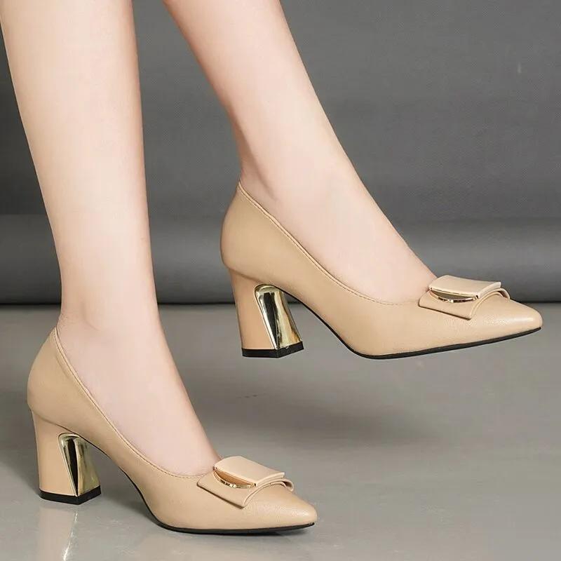 Fashion Zapatos De Mujer Women Classic Apricot Light Weight Spring Slip On Plus Size High Heel Shoes for Sexy Party Black Pumps Ea619