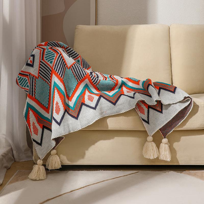 Boho Breeze Acrylic Throw Blanket Decorative Sofa Cover Blanket Thick Winter Small Bed Tail Throw Blanket Cozy Home Nap Blanket