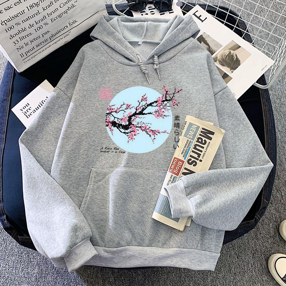 Japanese Blossom Sakura Printing Hoodies Long Sleeve Women/Men Casual Sweatshirts Winter Fleece Comfortable