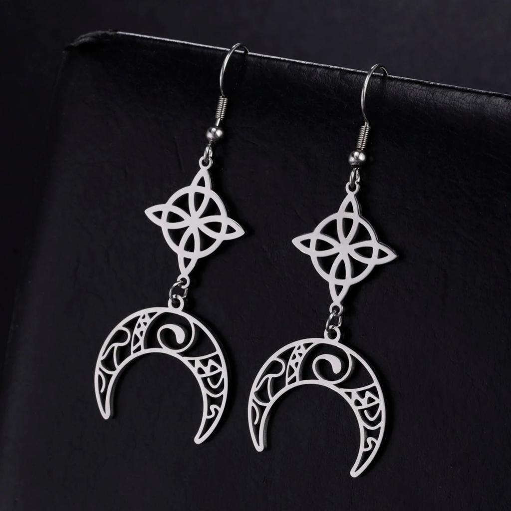 LIKGREAT Witch Knot Moon Drop Dangle Earrings for Women Girls Stainless Steel Celtic Crescent Pendant Jewelry Valentine's Gift