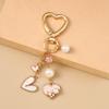 Aihua Pretty Pink Love Heart Key Chain Pearl Butterfly Heart Key Ring Pendants for Women Girls Handbag Decor DIY Jewelry Gift
