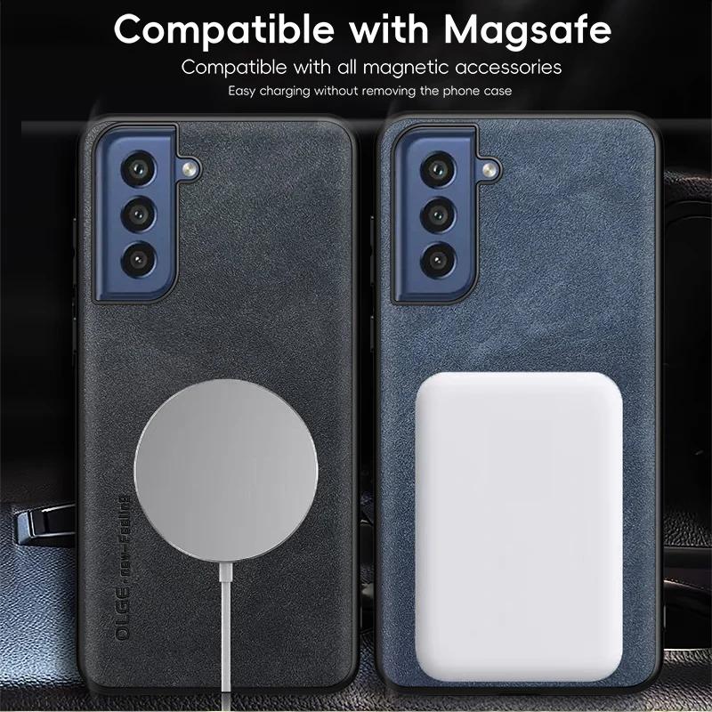 Magnetic Retro Leather Soft Case For Samsung Galaxy S21 FE S21FE Wireless Charging Phone Case Cover