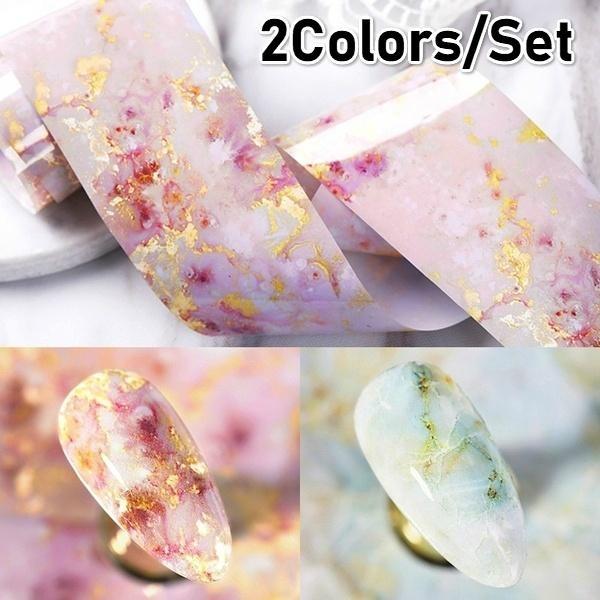 

2Colors Set Nail Foils Marble Series Pink Blue Foils Paper Nail Art Transfer Sticker Slide Nail Art Decals Nails Accessories