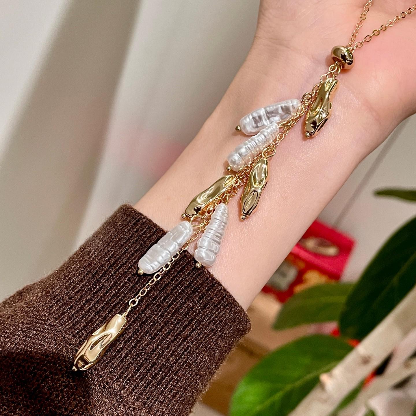 Французское Ретро Неправильная Жемчужная Капля Воды Барочное Ожерелье - Многослойная Длинная Цепочка для Свитера для Женщин