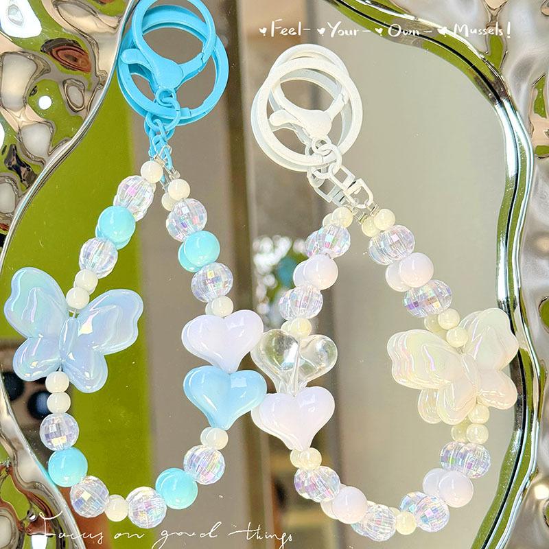 Butterfly Bowknot Beaded Mobile Phone Charm Strap Keychain Lanyard For Women Cute Girl Jewelry Phone Hanging Rope Holder Pendant