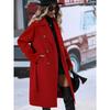 2025 Autumn Winter Women's Double-Breasted Wool Blend Trench Coat, Belted Waist Elegant Overcoat with Notched Lapel, Classic Office Chic Outerwear