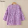 ZANZEA Blusa da Donna Casual con Scollo a V, Maniche a 3/4, Larga, Patchwork di Pizzo all'Uncinetto