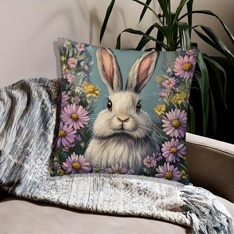 Bunny Floral Cushion Covers Chair Living Room Pillowcase Cozy Zipper Sofa Pillow Covers Bedroom Indoor Home Decor