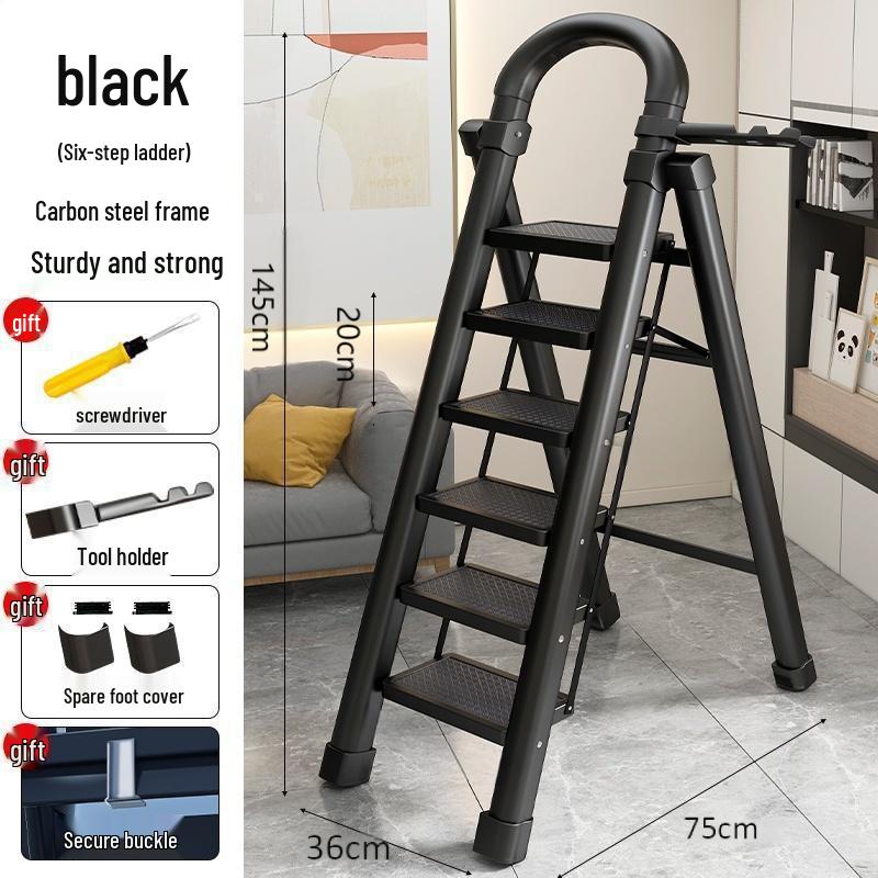 Multi-Functional Carbon Steel Folding A-Frame Telescopic Step Ladder for Indoor Use