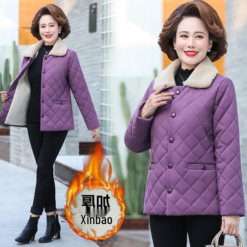 Women's Plush Winter Cotton Jacket with Warm Lambswool Imitation for Middle-aged & Elderly – Thickened Autumn/Winter Lapel Coat
