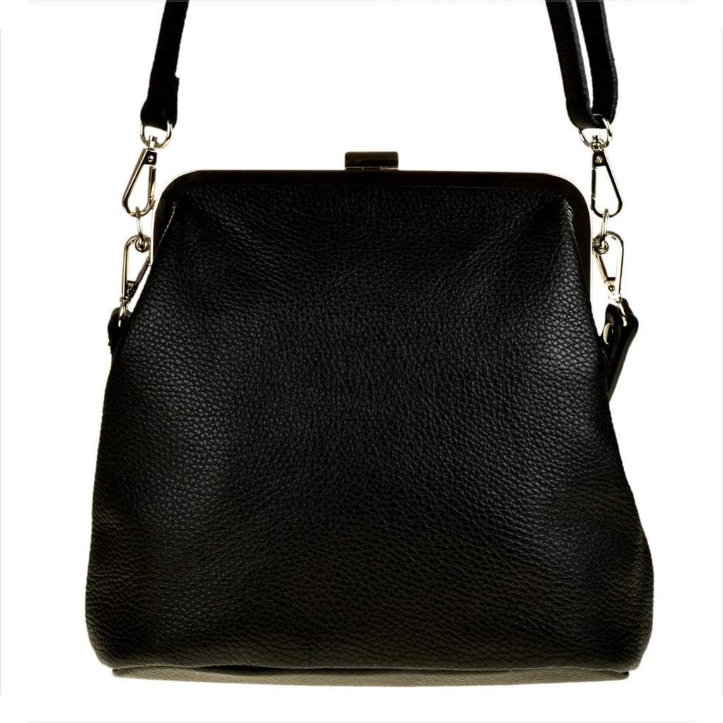 Women's Handbag, Black Genuine Leather, with Clasp