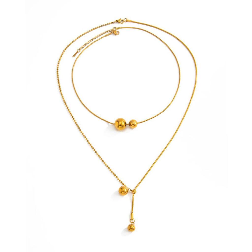 SHIXIN Classic Charm Stainless Steel Round Ball Pendant Necklace Women 18K Gold Plated Adjustable Clavicle Chain No Fade Jewelry