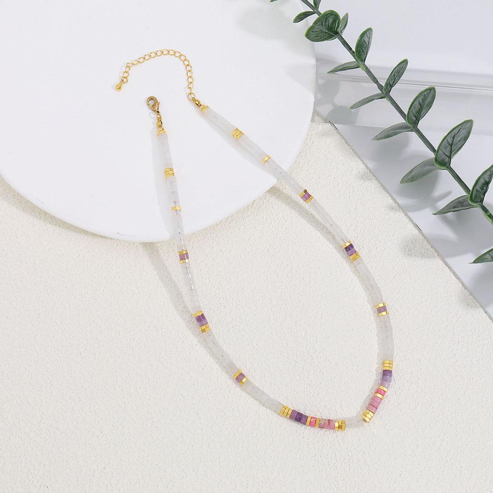GEMCHIC Women's Natural Stone Beaded Necklace Gold Plated Copper Colorful Choker