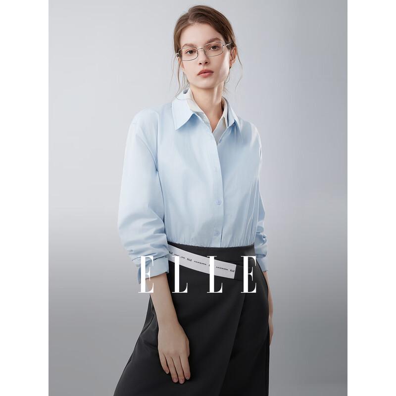 ELLE Women s Color-Block Faux Two-Piece Shirt Dress L