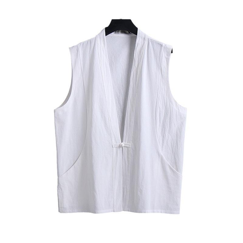 Men's Sleeveless Summer Linen Vest - Chinese Style Retro Tang Suit Waistcoat with Frog Button