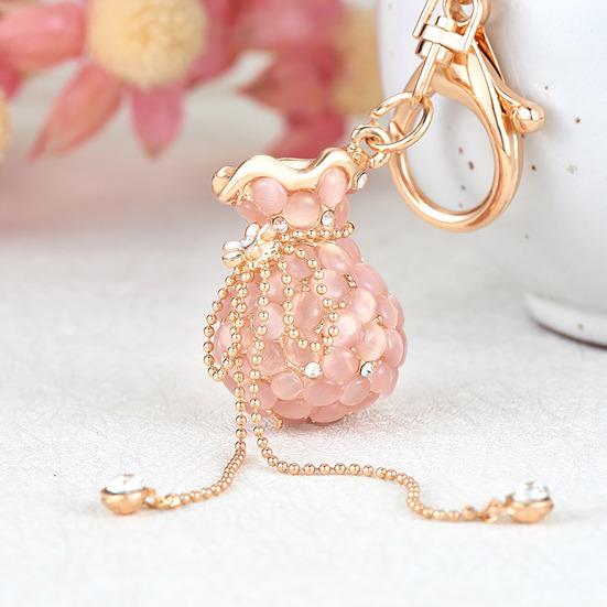 Money Bag Keychain Rhinestone Tassel Design Lucky Bag Shape Key Chain Pendant Strong Lobster Clasp Anti-Lost Keychain Gift Accessory
