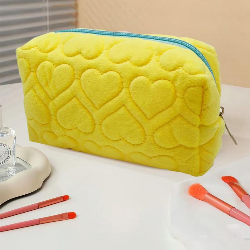 Love Pattern Plush Makeup Bag For Women Portable Travel Commuting Large Cosmetic Bags Zipper Toiletry Bag Washing Storage Bags