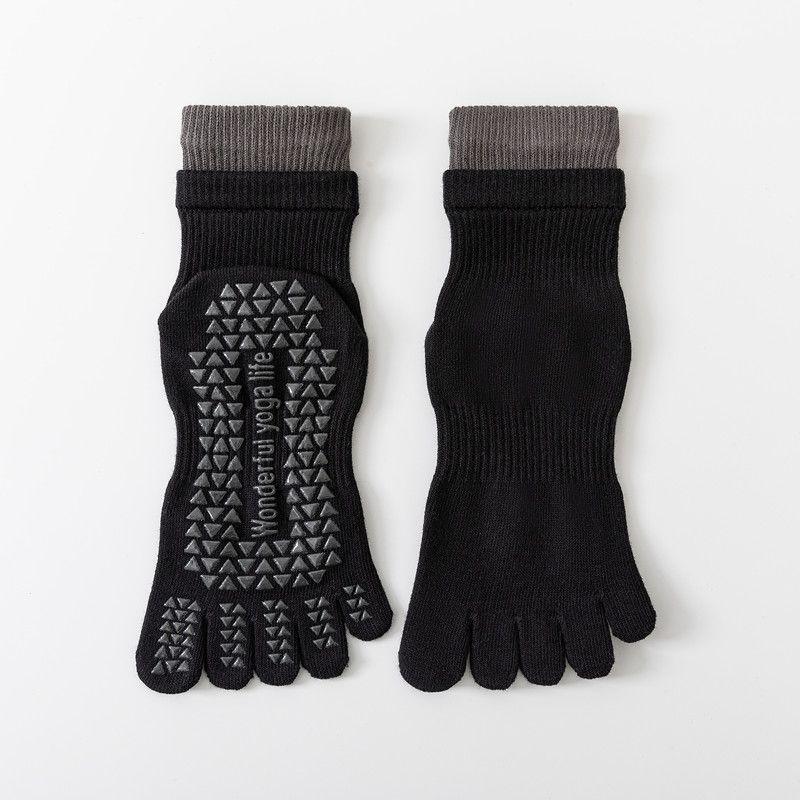 

Tube Five-Finger Yoga Socks Non-Slip Professional Women Pilates Indoor Sports Fitness Double Luo Kou Split Toe Room Socks Double mouth five finger yoga socks black 1 pair]