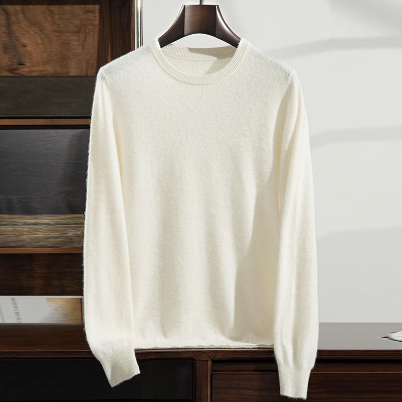 Men's Thick Warm Cashmere Sweater - Solid Color Round Neck Loose Fit