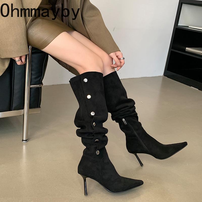 Winter Spitzzehen Damen Modern Lange Stiefel Streetstyle Dünne Absätze Party Stripper Weibliche Kniehohe Schuhe